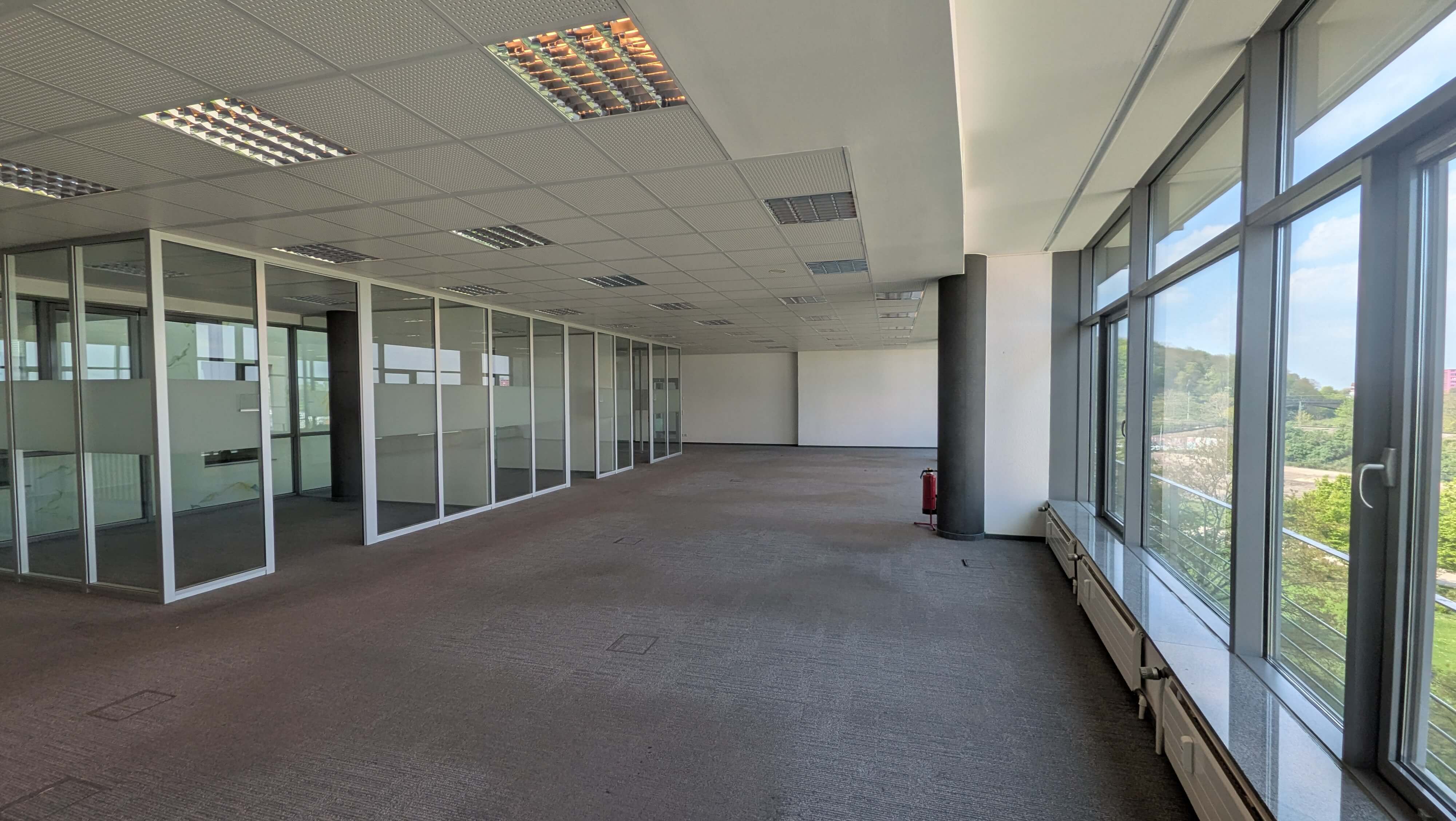 Repräsentative Bürofläche im Mediapark 5 mit modernen Glas-Trennwandsystemen